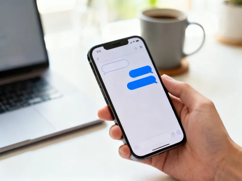 Smartfon z otwartym komunikatorem, symbolizujący internetowe skróty takie jak „kk” w codziennej rozmowie online